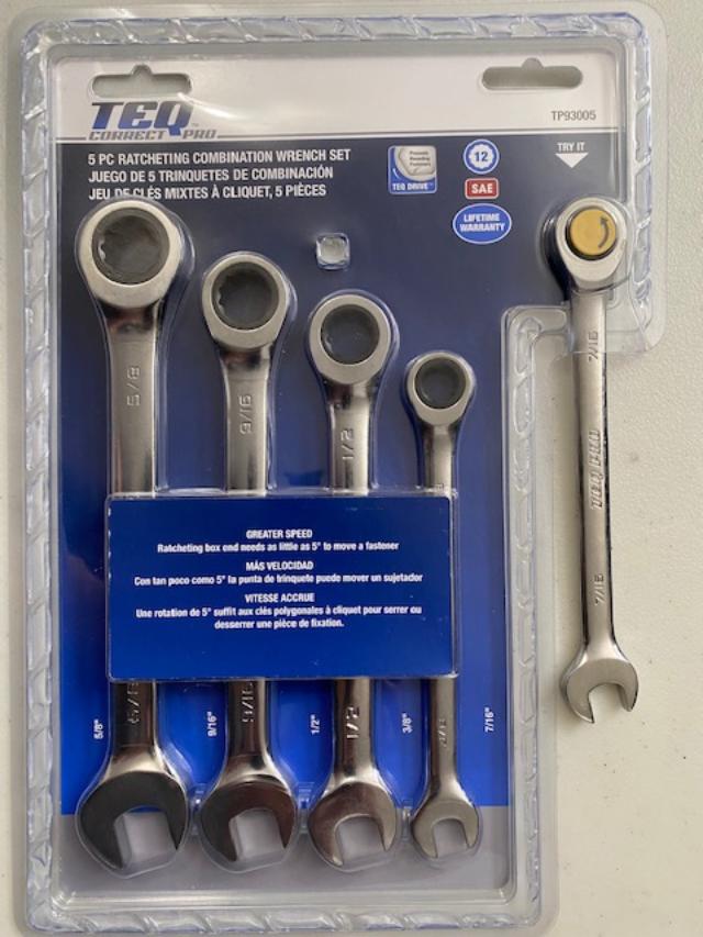 TEQ TP93005 5PC 12-Point Combination Ratcheting SAE Wrench Set