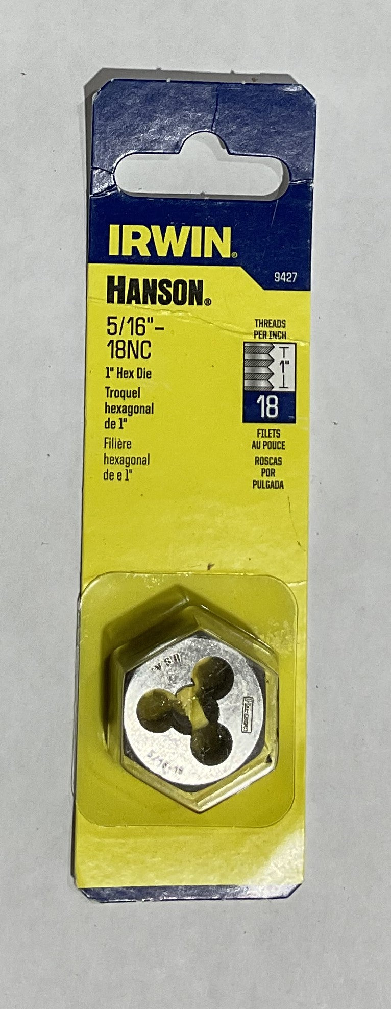 Irwin Hanson 5/16"-18NC 1" Hex Die 9427 #I-51