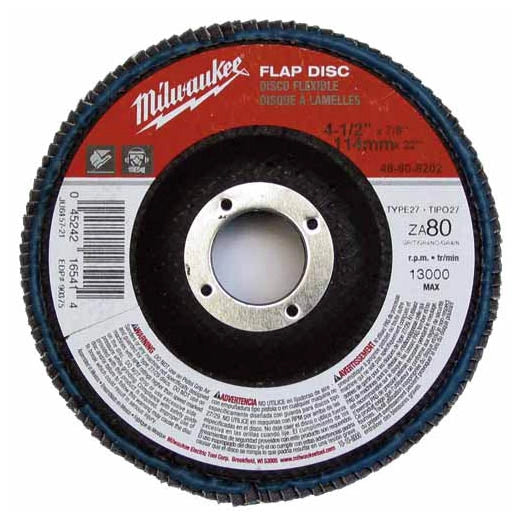 MIlwaukee 48-80-8201 EXTRA THICK 4-1/2" X 7/8" 60 Grit Flap Discs 4pcs. Type 29