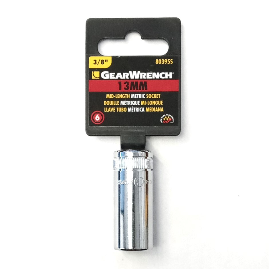 GearWrench 13mm Mid-Length Metric Socket 3/8" Drive 6 Point 80395S