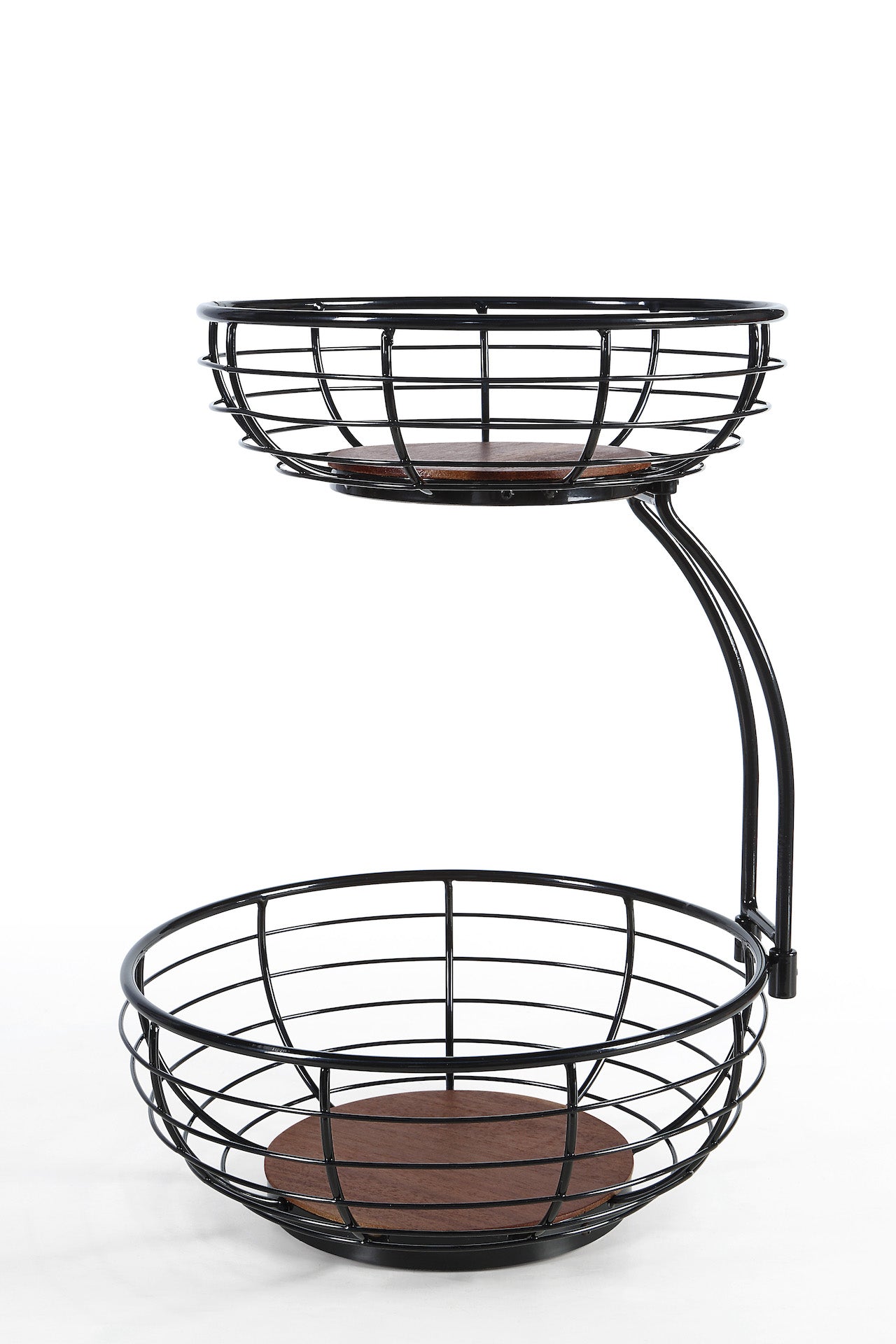 SunnyPoint Classic Tabletop 2-Tier Fruit Wire Basket Bowl Stand with Wooden Base