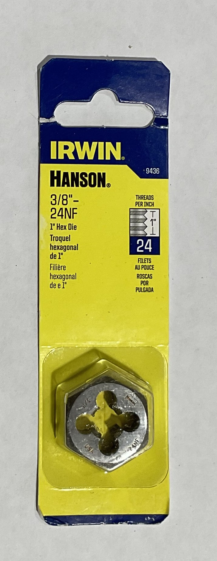 IRWIN Hanson 3/8"-24NF 1" Hex Die 9436 #I-43