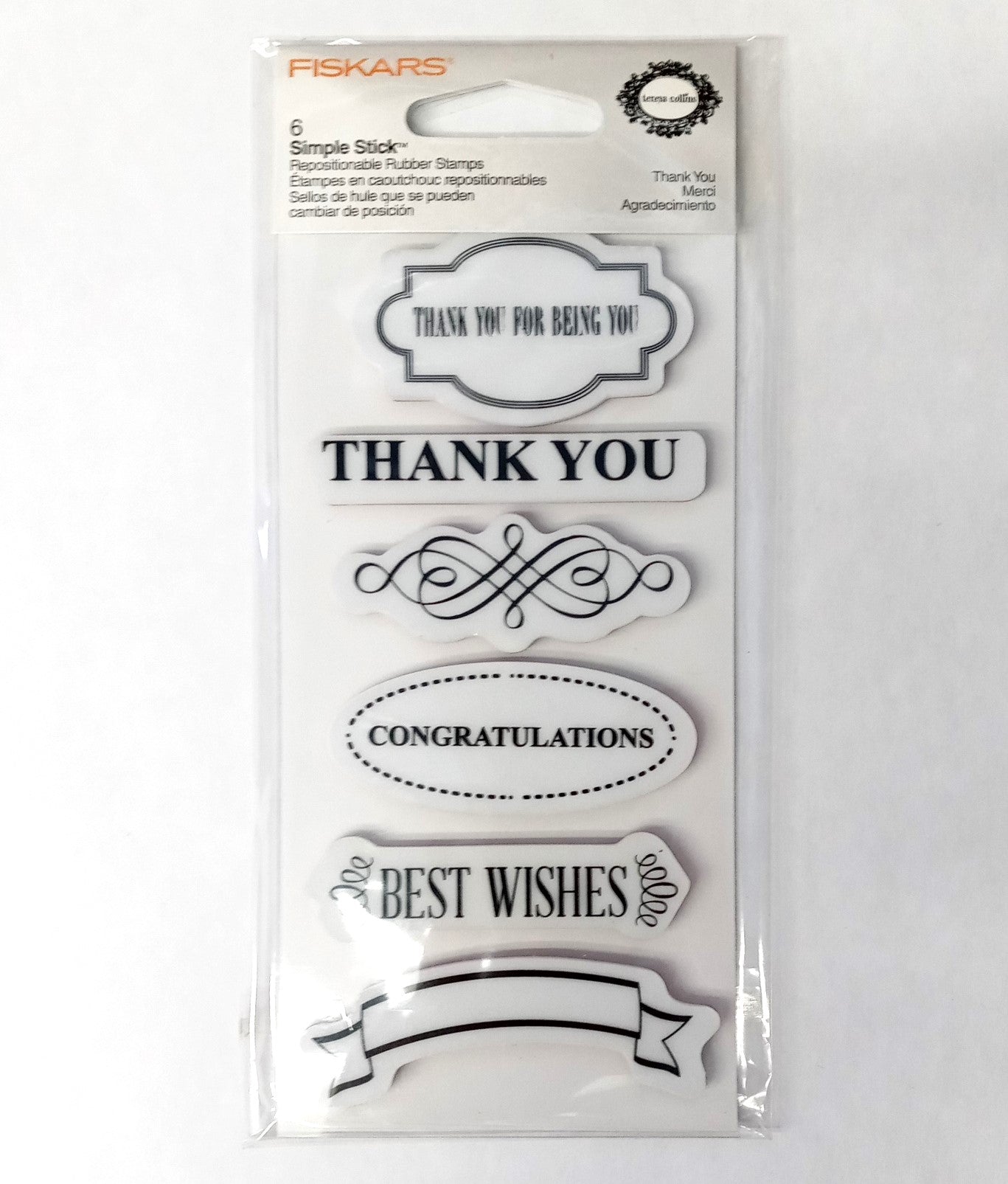 Fiskars 103320-1001 Teresa Collins Simple Stick Rubber Stamps Thank You Congrats