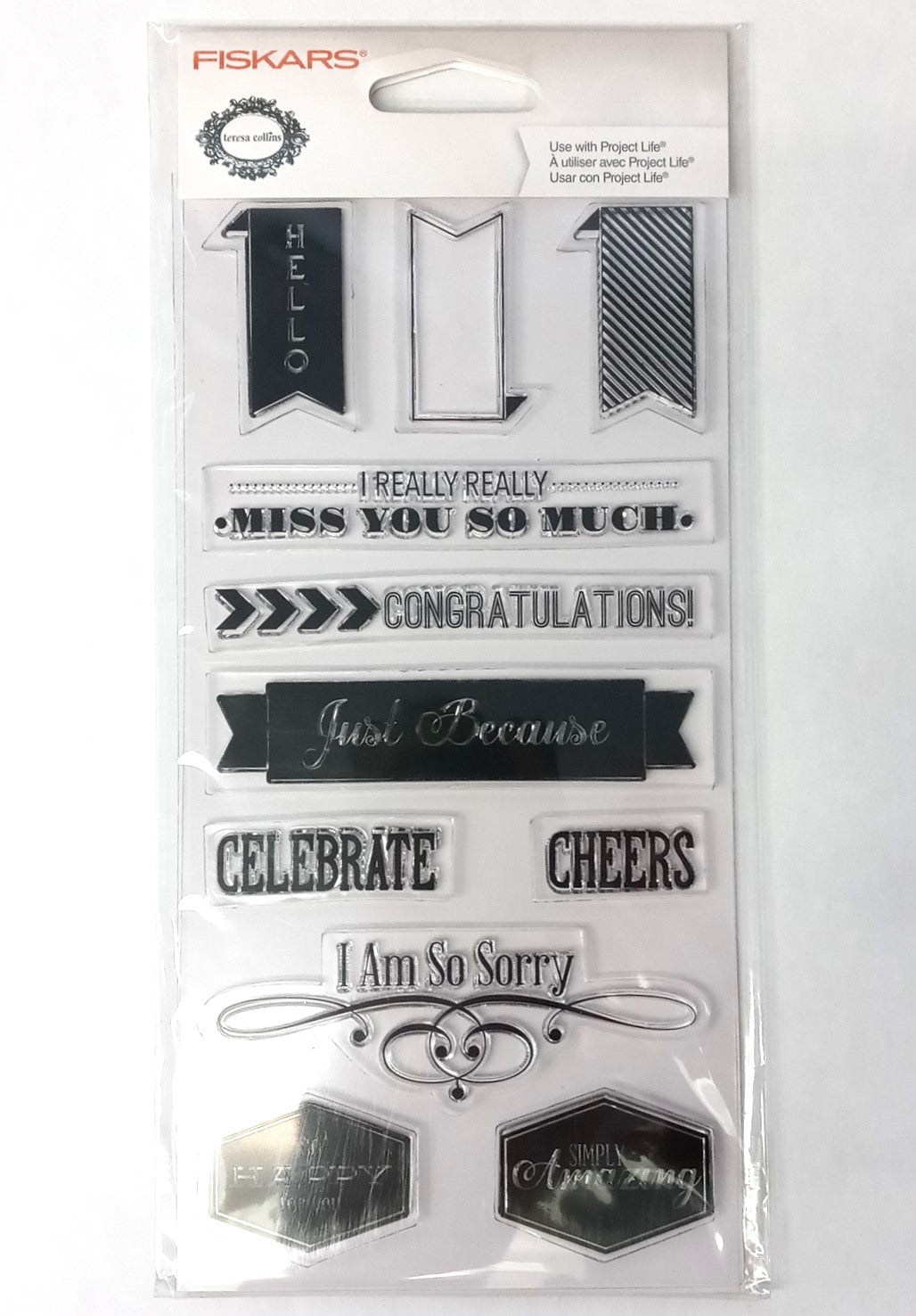 Fiskars 103480-1001 Clear Stamps Teresa Collin Ribbon Salutations 11 Pcs,