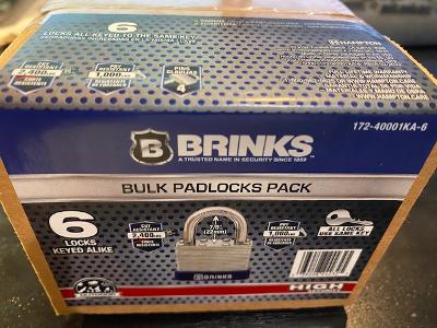 Brinks Contractor Keyed Alike Keyed Padlock, 1-1/2-in Wide x 7/8-in Shackle 6pk.