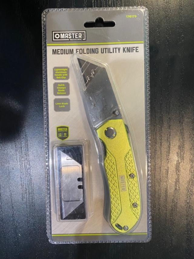 Master Mechanic, Folding Utility Knife, Lightweight, Aluminum Handle W/Clip 176179