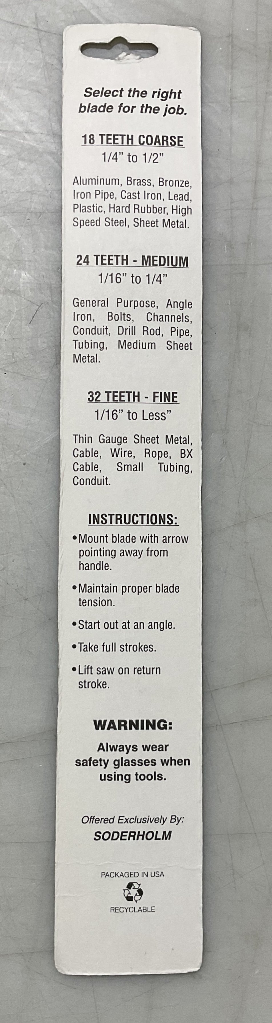 Soderholm 10" x 24T Bi-Metal quality hacksaw blades 5-2pks 07805