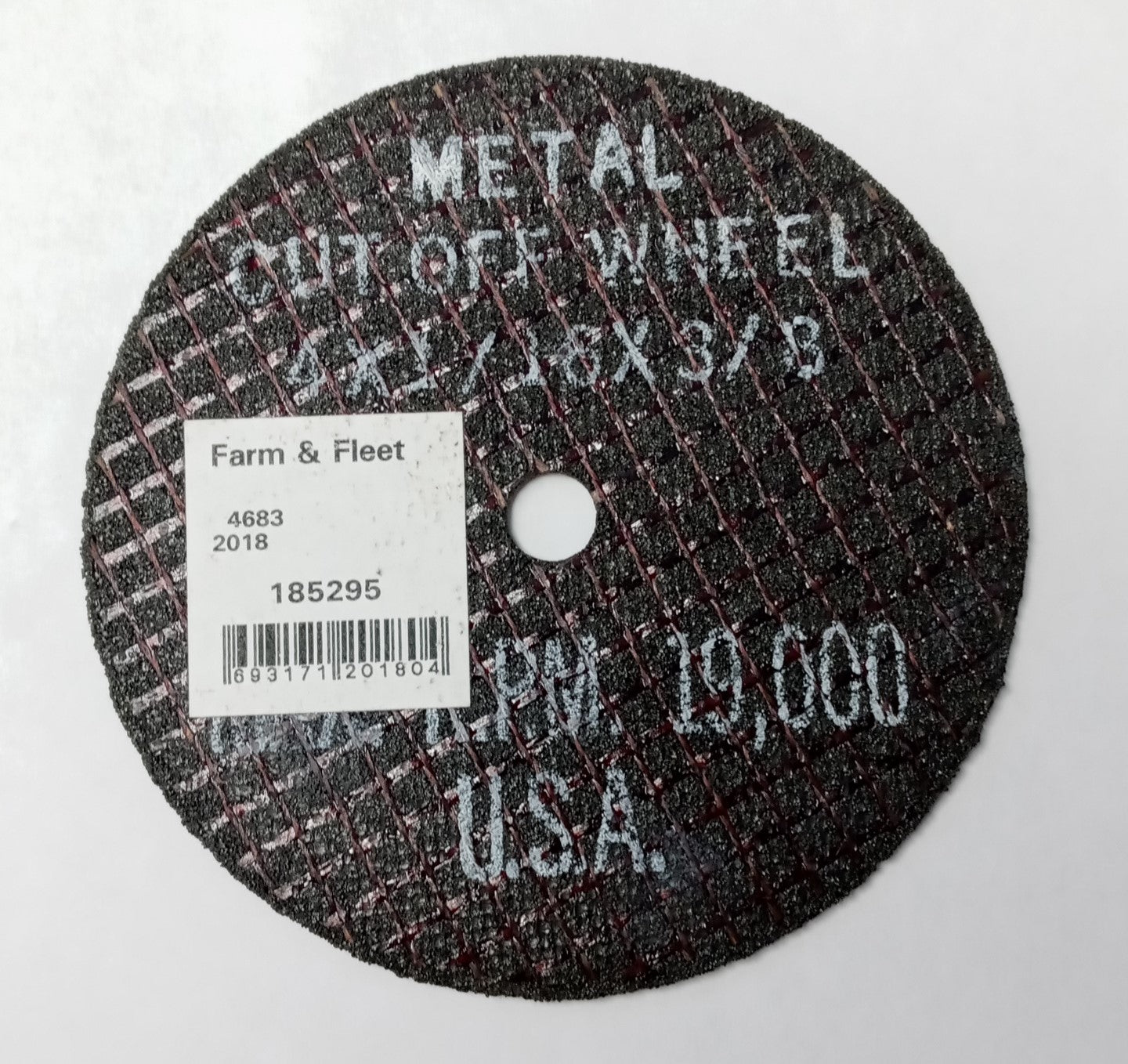 Farm & Fleet 185295 / 2018 Metal Cut Off Wheel  4 x 1/16 x 3/8 USA