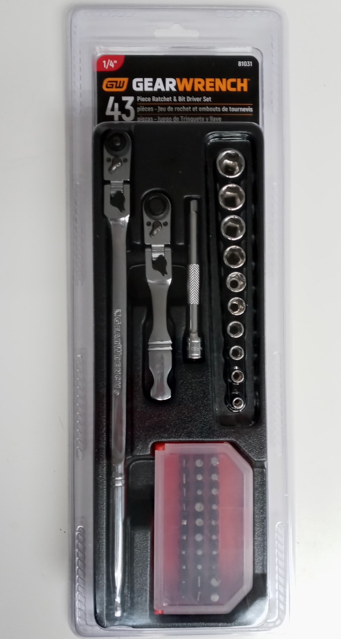 GearWrench 81031 43 Pc. 1/4" Drive 6 Point Metric Slim Head Mechanics Tool Set