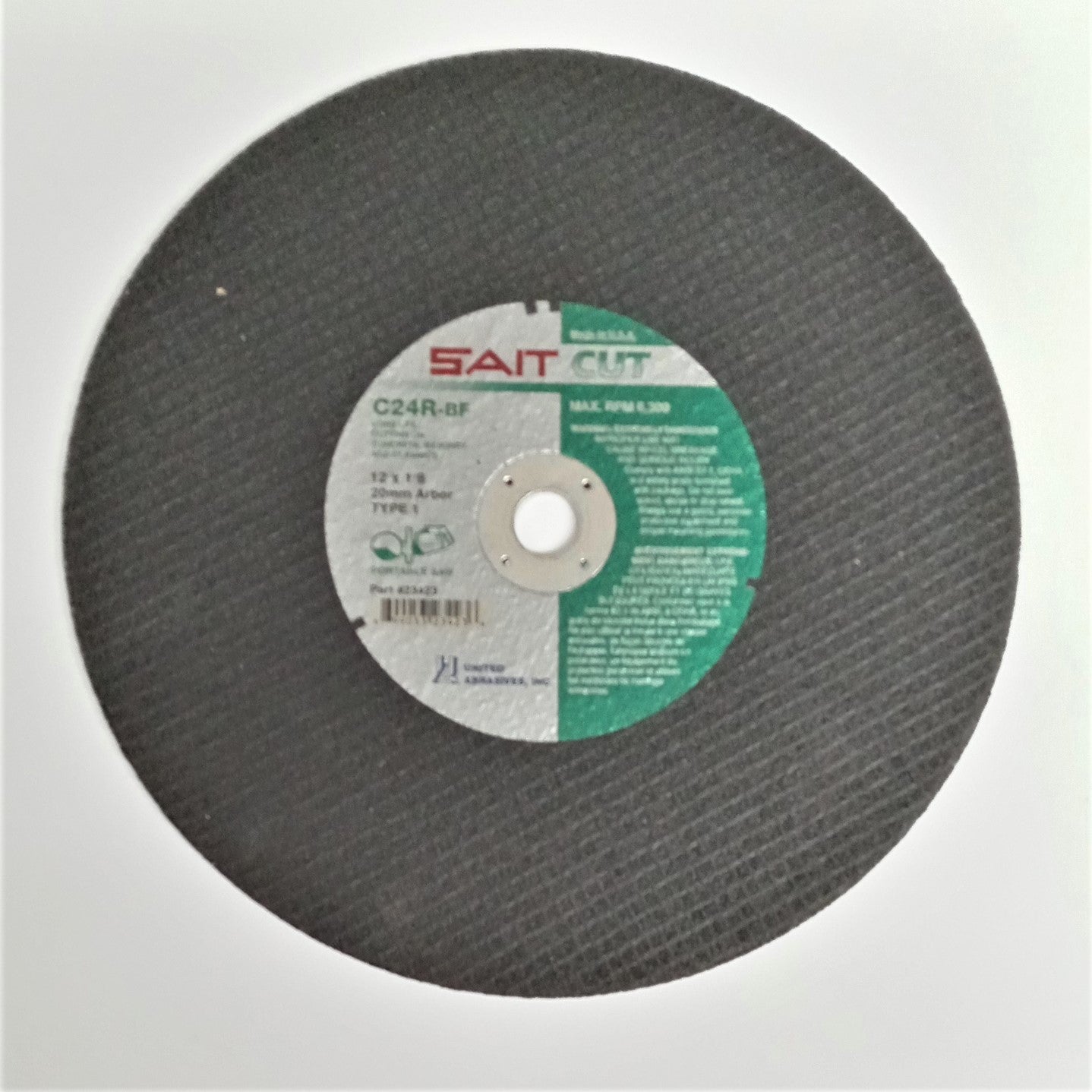 United Abrasives 23423 Sait Cut 12" x 1/8" x 20mm Type 1 Masonry Cut Off Wheel USA