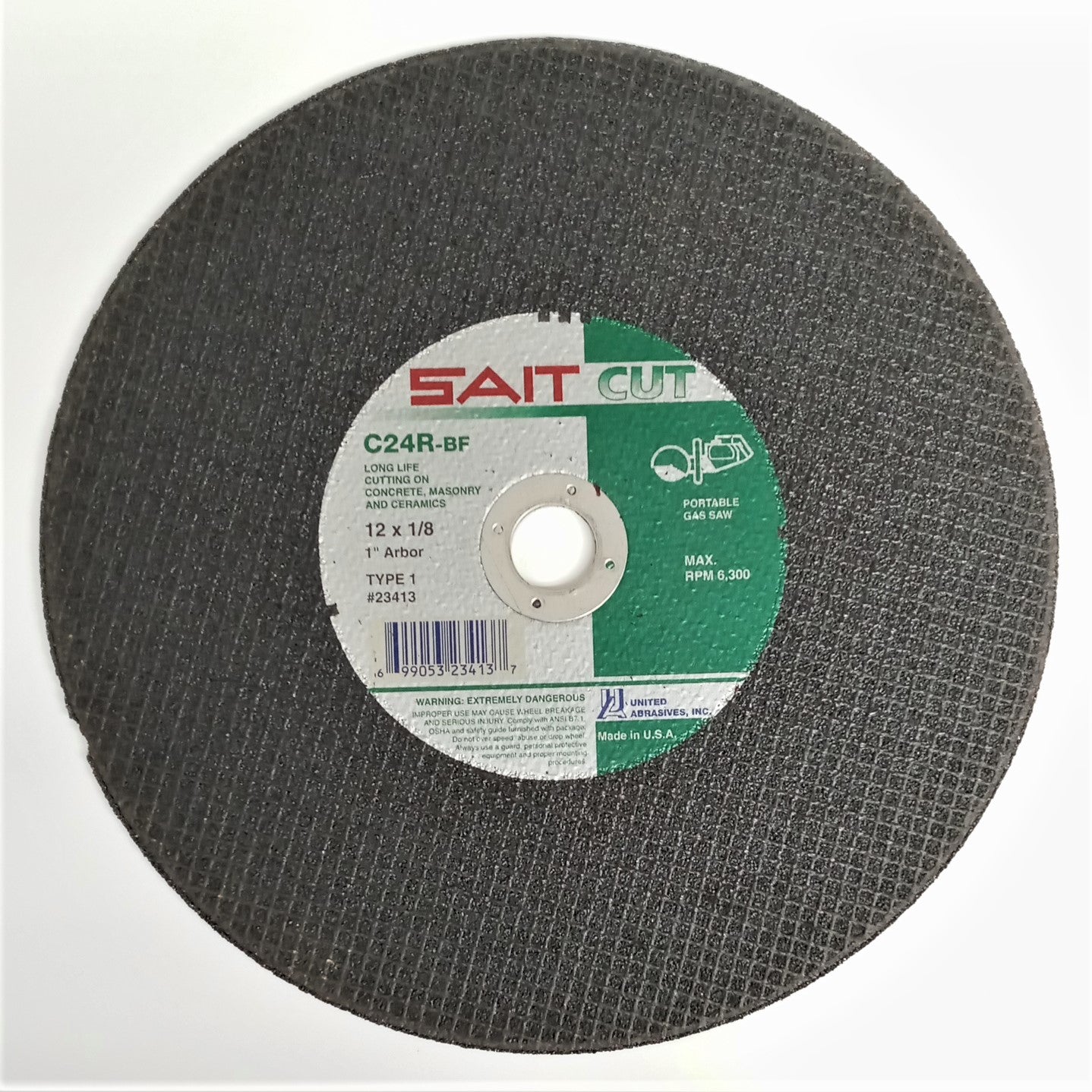 United Abrasives 23413 Sait Cut 12" x 1/8" x 1" Type 1 Masonry Cut Off Wheel USA