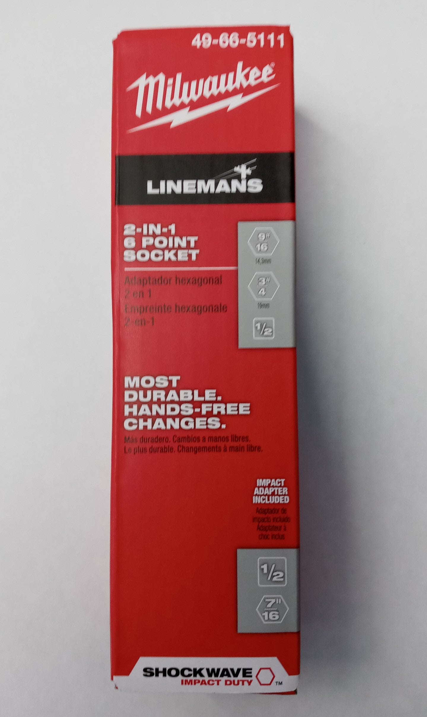Milwaukee 49-66-5111 Shockwave Lineman's 6PT 9/16" x 3/4" 2-in-1 Socket