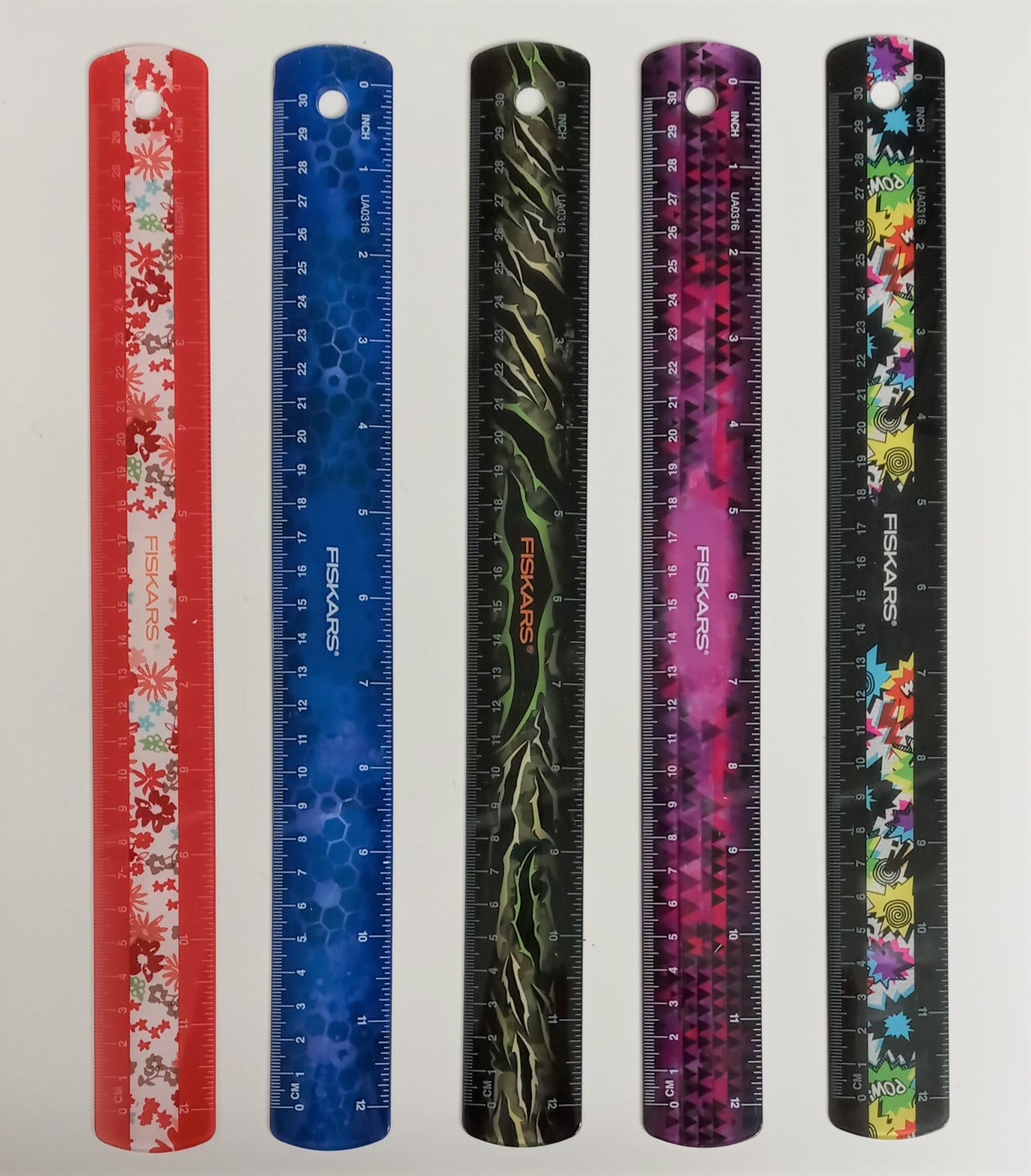 Fiskars 187090-100 Acrylic Fashion Ruler 12-Inch Assorted Patterns 5pcs.