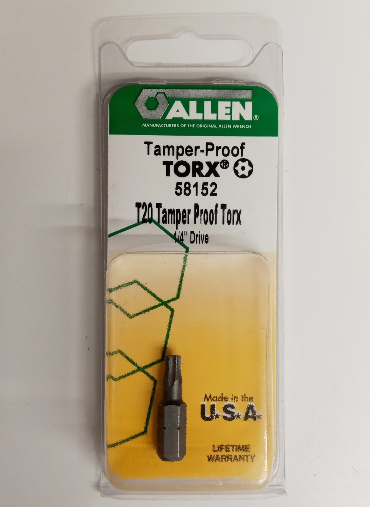 Allen 58152 T20 1/4" Drive Tamper Proof Torx Insert Bit USA