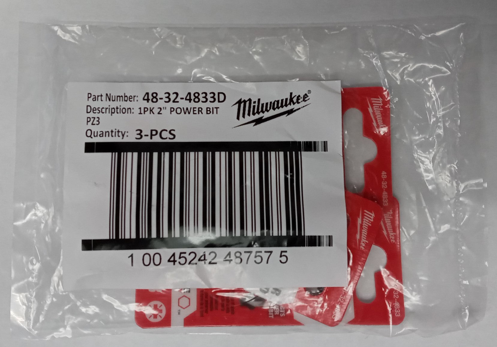 Milwaukee 48-32-4833 Shockwave 2" Impact Pozidriv #3 Power Bit 3pcs.