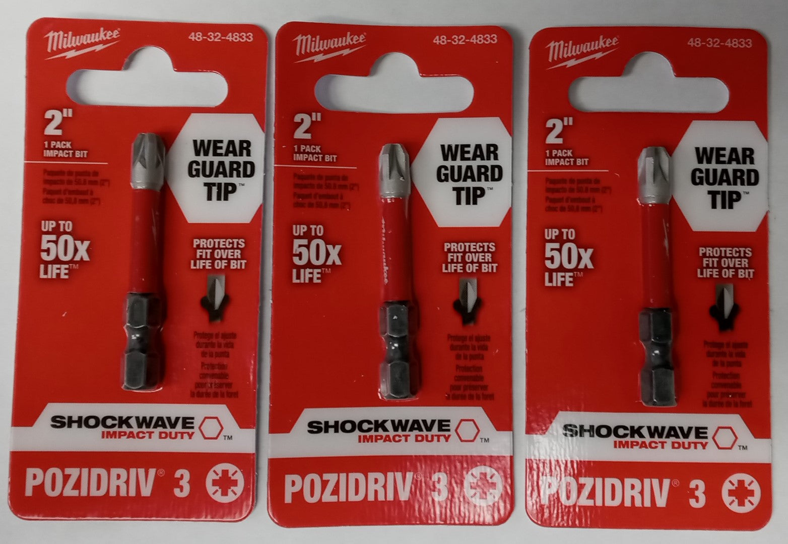 Milwaukee 48-32-4833 Shockwave 2" Impact Pozidriv #3 Power Bit 3pcs.