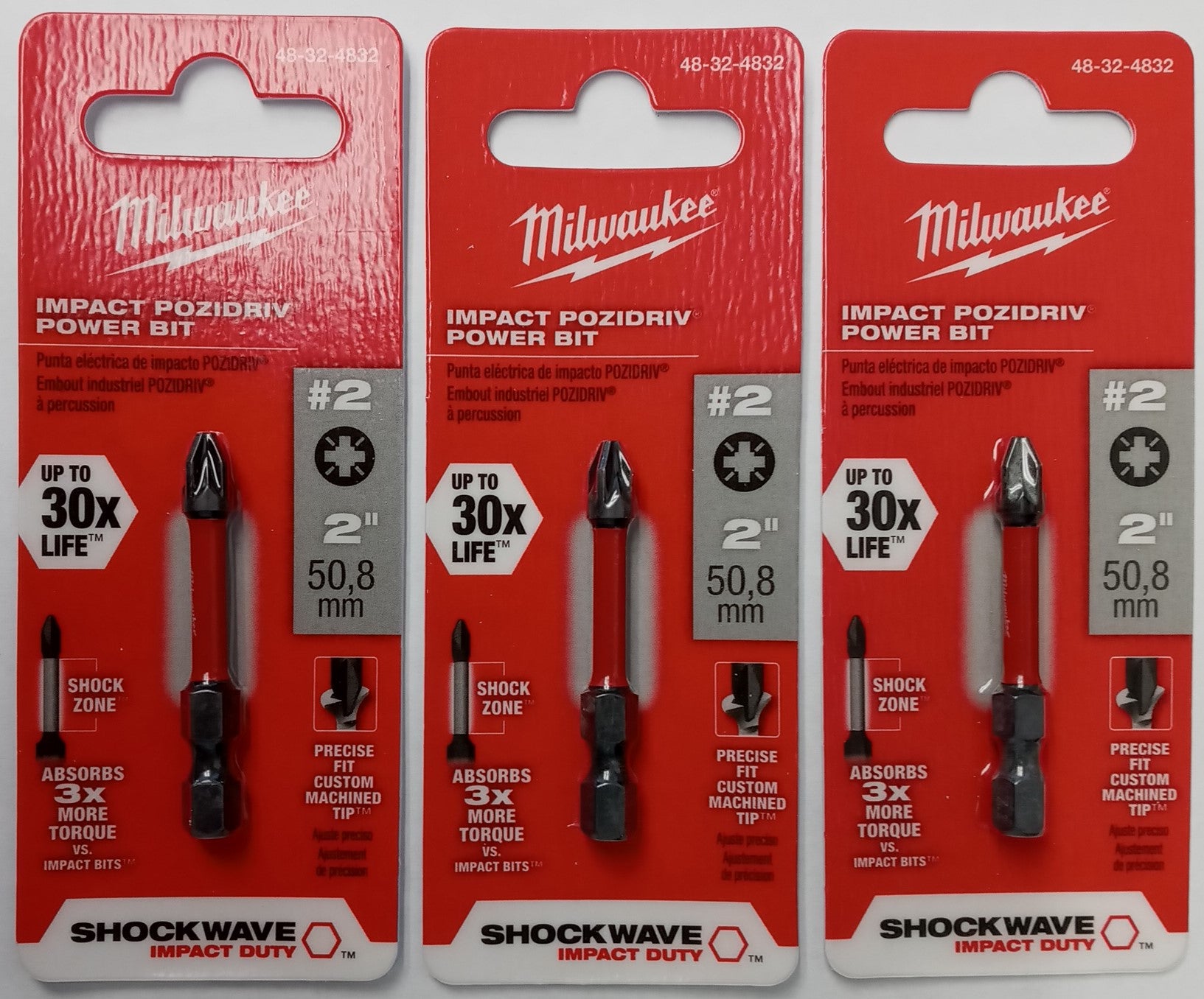 Milwaukee 48-32-4832 Philips Shockwave 2 Inch Impact Pozidriv Driver Bits 3pcs.