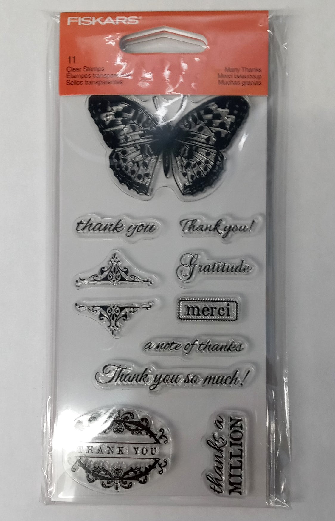 Fiskars 102800-1001 Many Thanks Butterfly Clear Acrylic Stamp Set 2 Packs