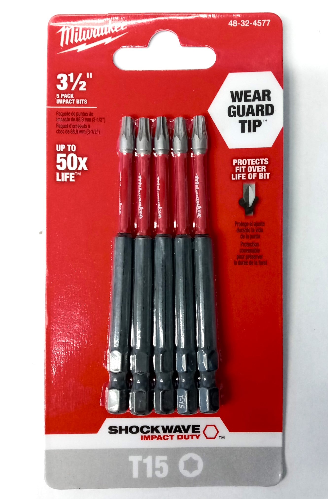 Milwaukee 48-32-4577 Shockwave 3-1/2" T15 Torx Impact Power Bits (5 Pk)