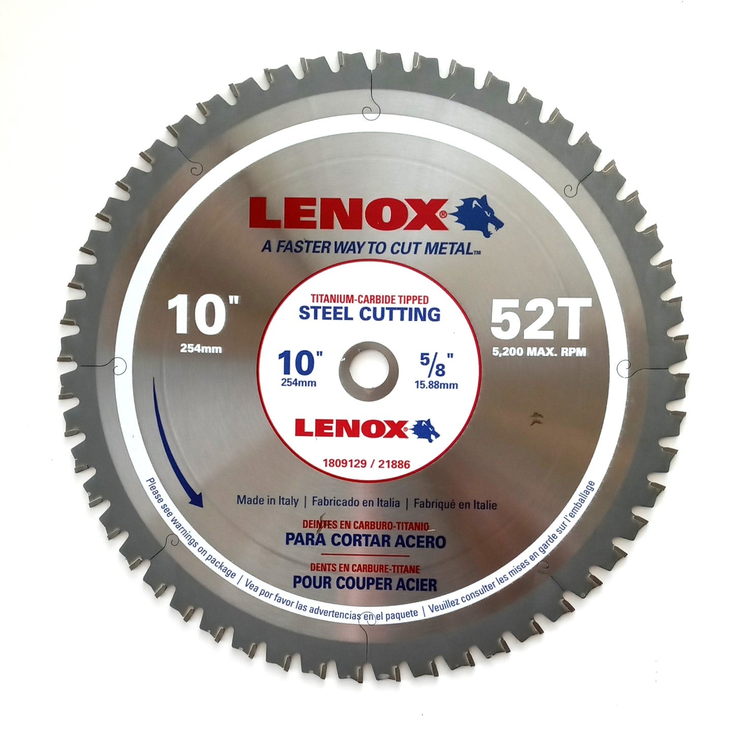 Lenox 21886 10" X 52 Tooth Steel Cutting Saw Blade Italy