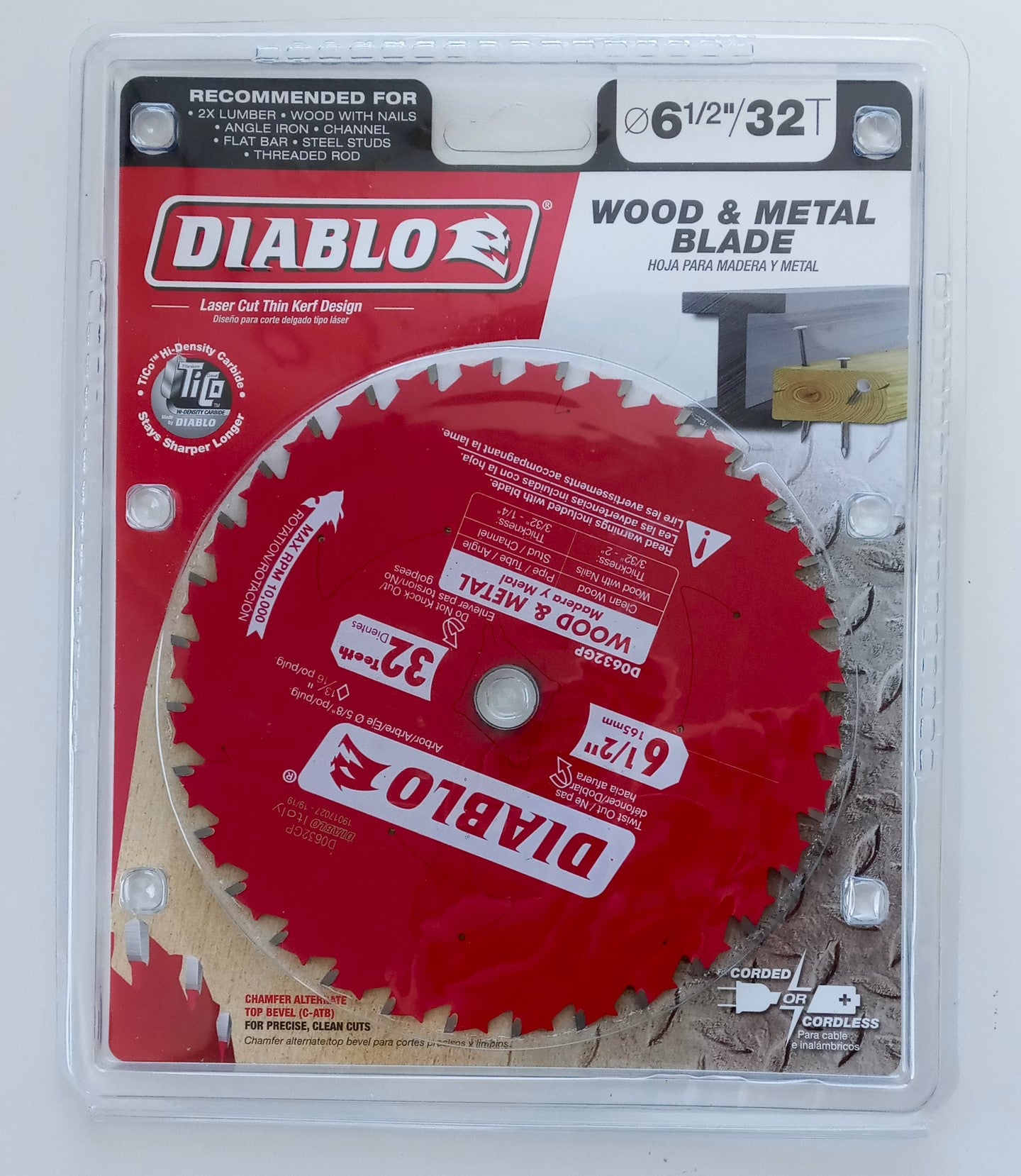 Diablo D0632GP 6-1/2" x 32 Tooth Wood & Metal Cutting Saw Blade Italy