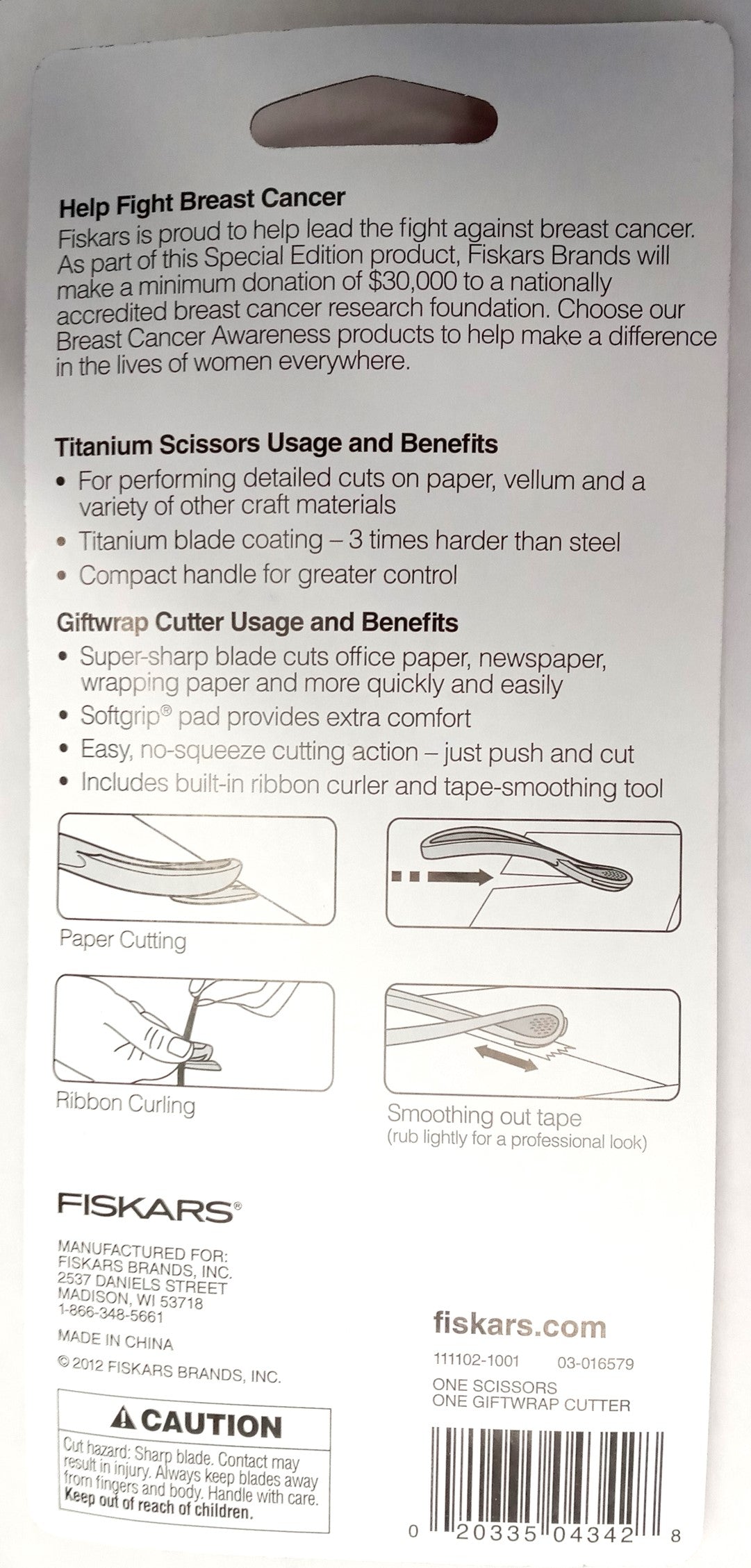 Fiskars 111102-1001 Titanium 5" Scissors & Ribbon Curler/Giftwrap Cutter