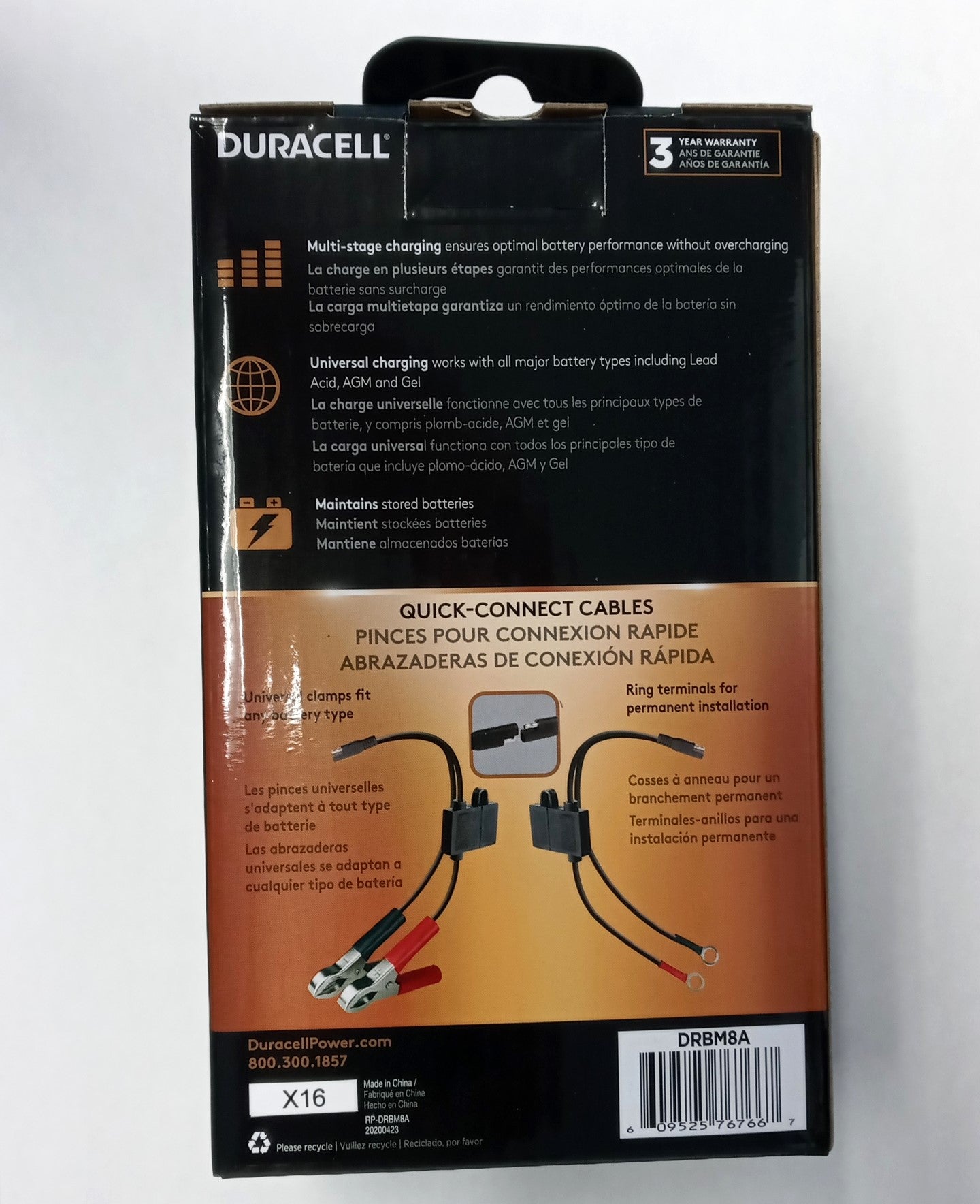 Duracell DRBM8A 800mA Battery Charger + Maintainer 12 Volt