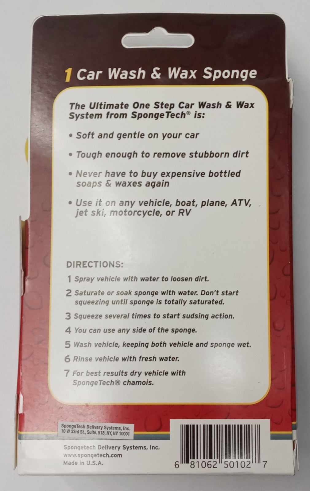 Sponge Tech 50102 One Step Wash & Wax Sponge USA