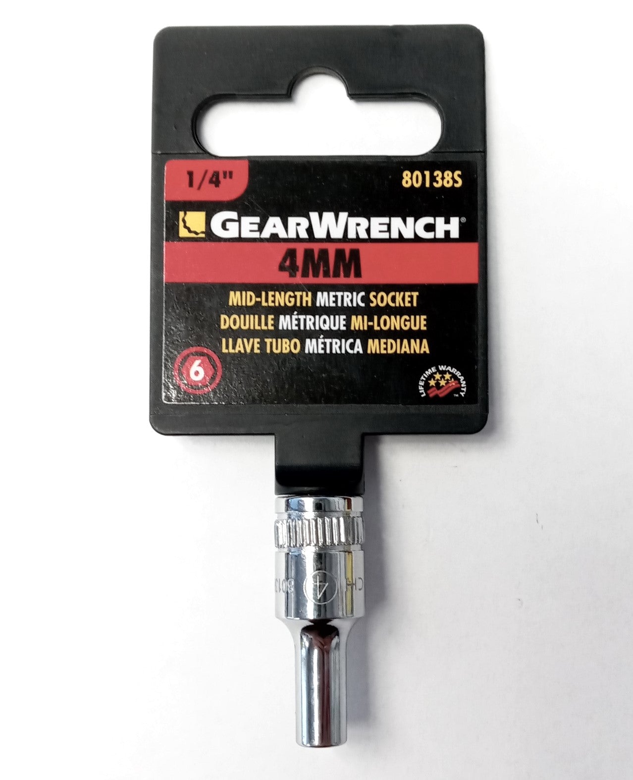 Gearwrench 80138S 1/4" Drive 4mm Mid-Length 6pt Socket