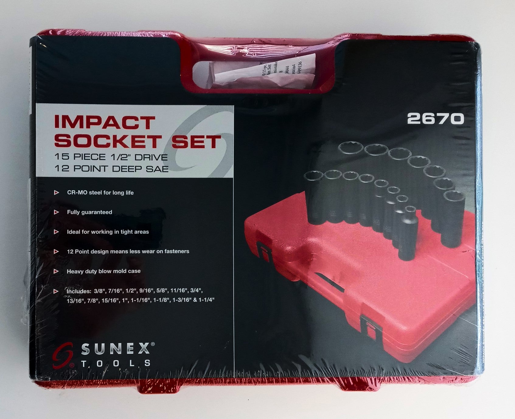 Sunex  2670 15 pc. 1/2 In. Drive 12 Pt. SAE Deep Impact Socket Set
