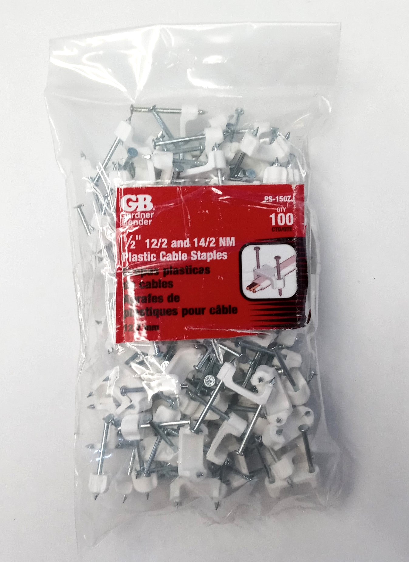 Gardner Bender PS-150ZJ 1/2" 12/2 and 14/2 NM Plastic Cable Staples 100 Pack USA