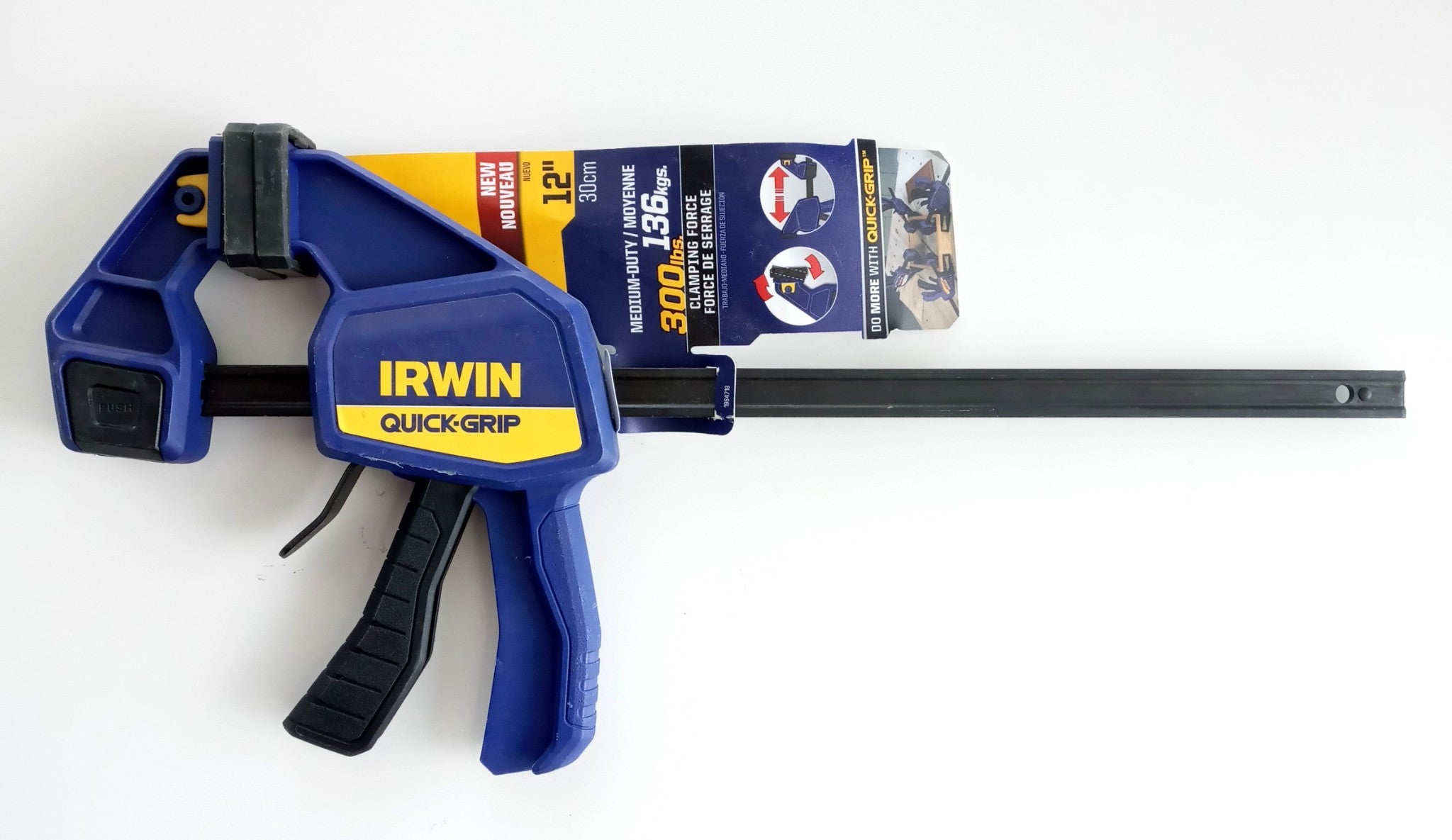 IRWIN QUICK-GRIP 1964718 Medium-Duty Bar Clamp/Spreader, 300 lb, 12 in Max Open