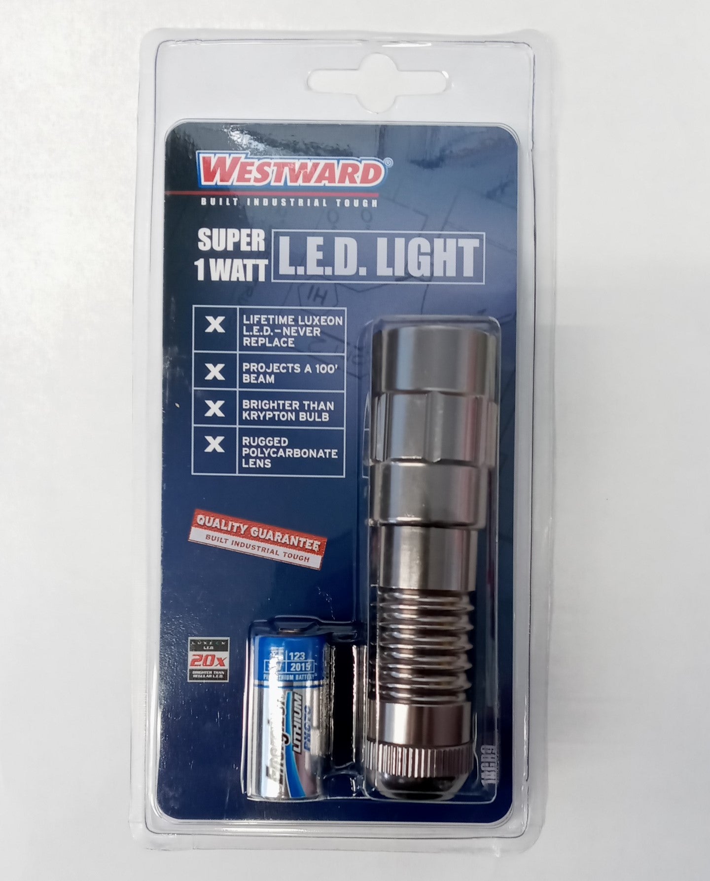 Westward 1AGR9 Flashlight CR123 Lithium 40 Lumen Super 1 Watt LED Push On/Off