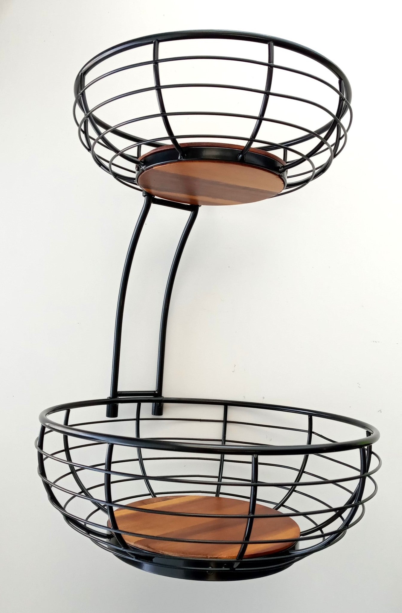 SunnyPoint Classic Tabletop 2-Tier Fruit Wire Basket Bowl Stand with Wooden Base