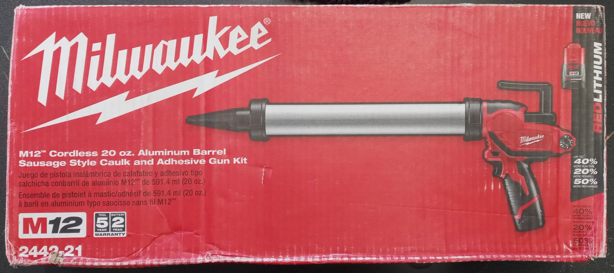 Milwaukee 2442-21 M12 Cordless 20oz. Sausage Style Caulk and Adhesive Gun Kit