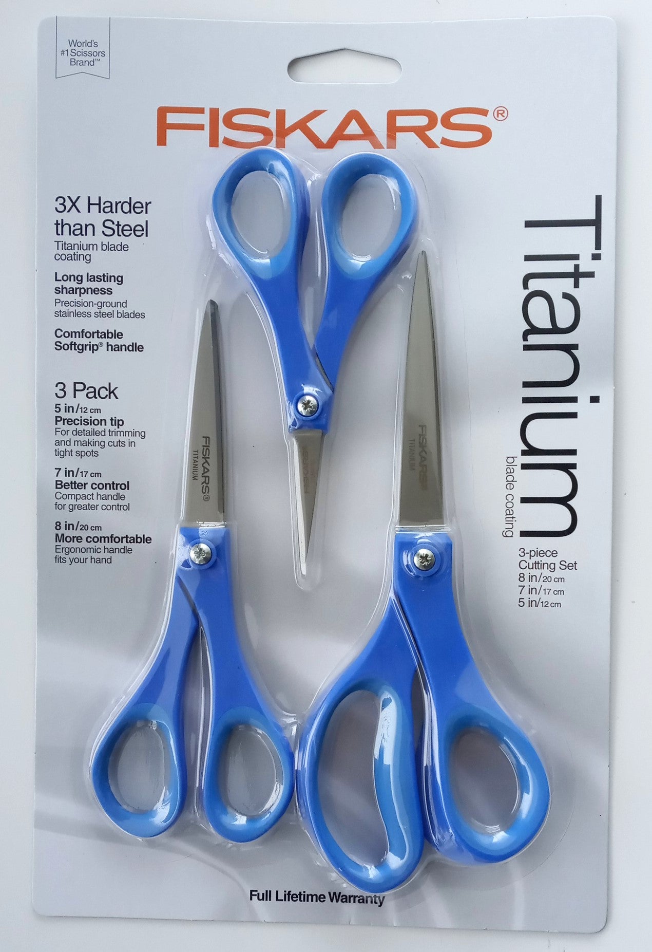 Fiskars 157690-1015 3 Piece Titanium Soft-Grip Scissors 5" 7" & 8"