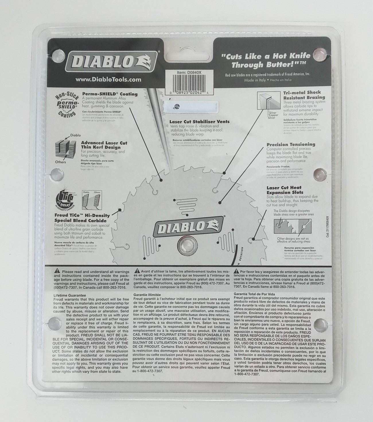 Diablo D0840X 8 1/4" 40 Tooth Finish Circular Saw Blade Italy