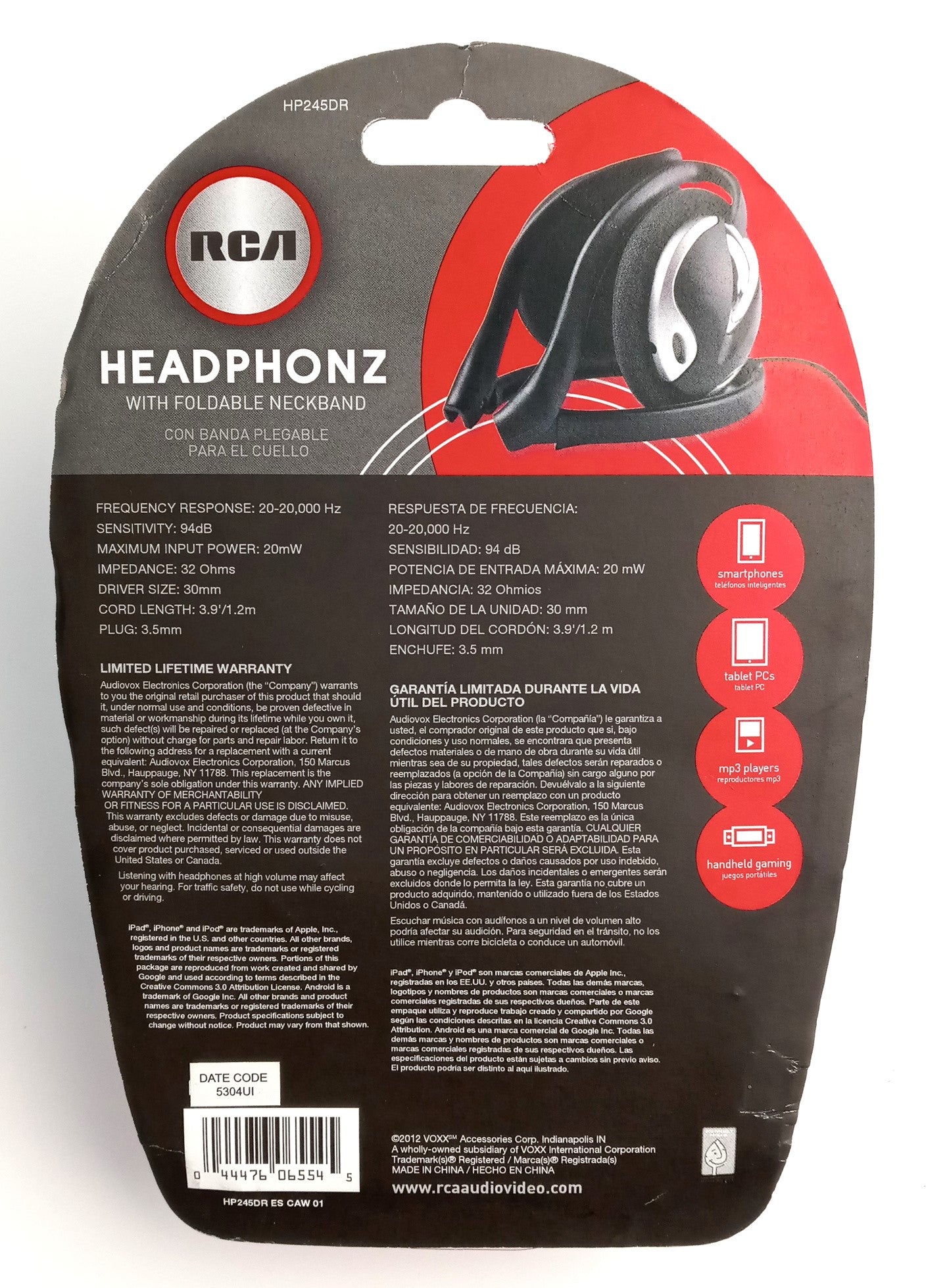 RCA HP245DRV Foldable Stereo Neckband Headphones Headset