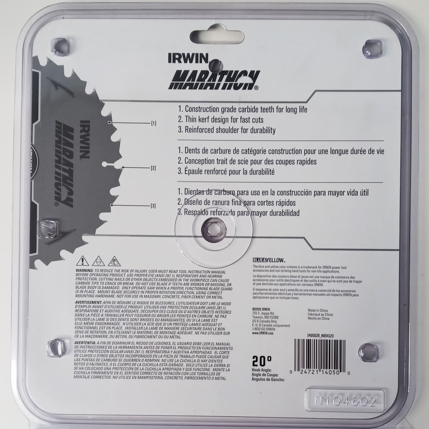 IRWIN MARATHON 14050ZR 8",  8-1/4" Saw Blade Carbide Tooth 5/8" Arbor