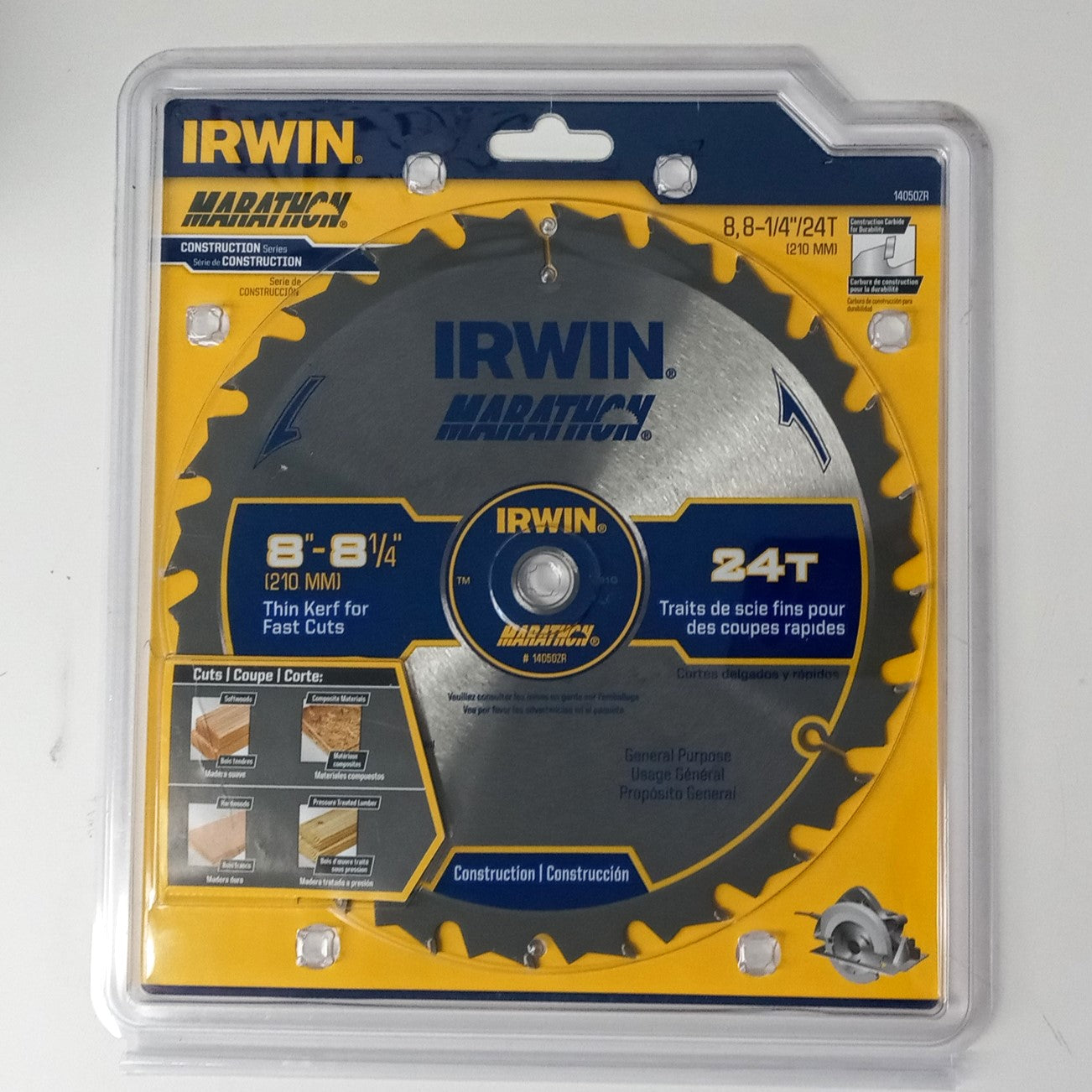 IRWIN MARATHON 14050ZR 8",  8-1/4" Saw Blade Carbide Tooth 5/8" Arbor