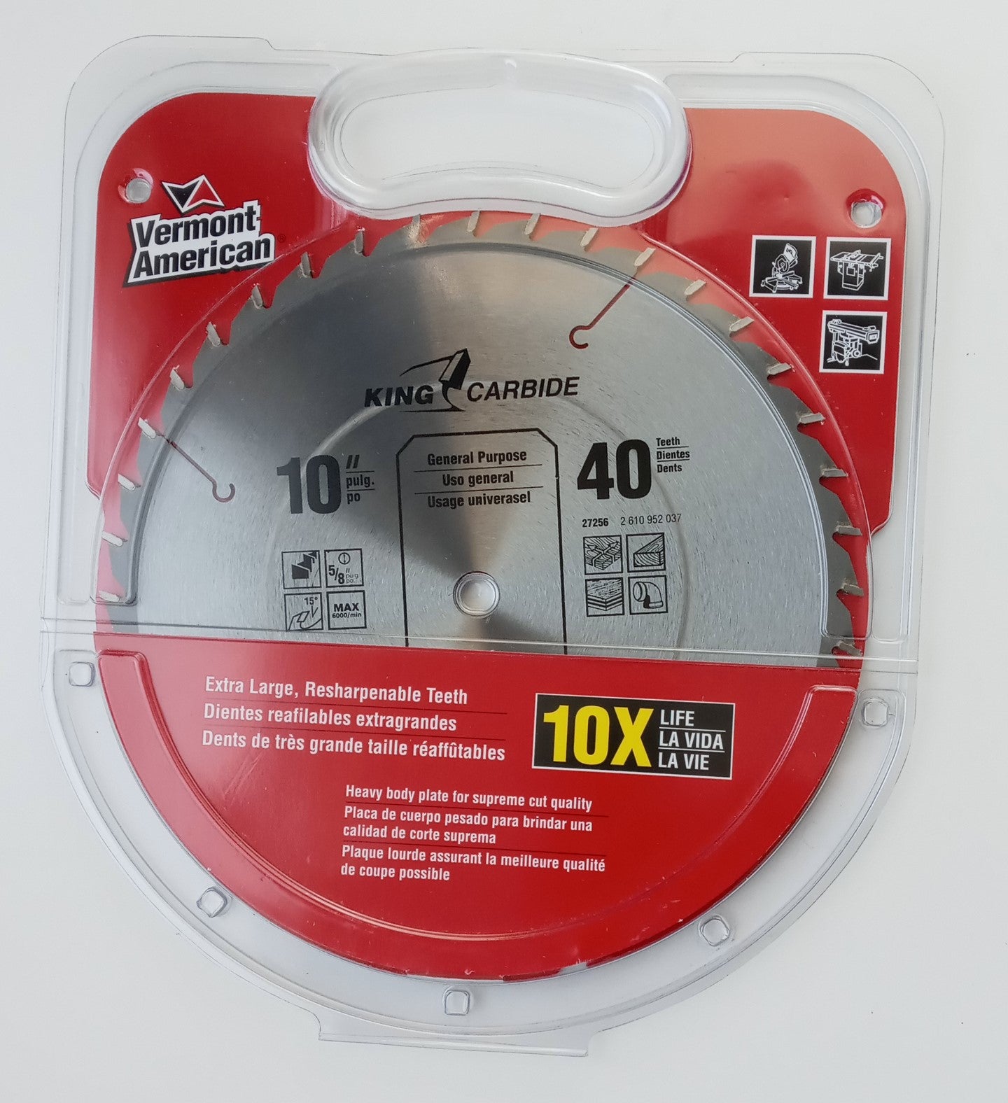 Vermont American 27256 10" x 40 Tooth Carbide Circular Saw Blade