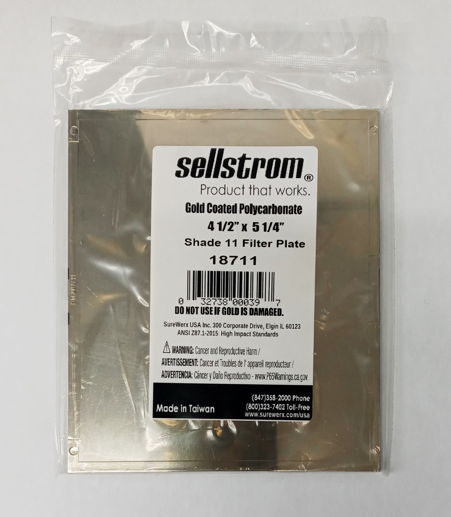 Sellstrom 18711 Gold Coated Welding Polycarbonate Filter Plate 4-1/2 x 5-1/4