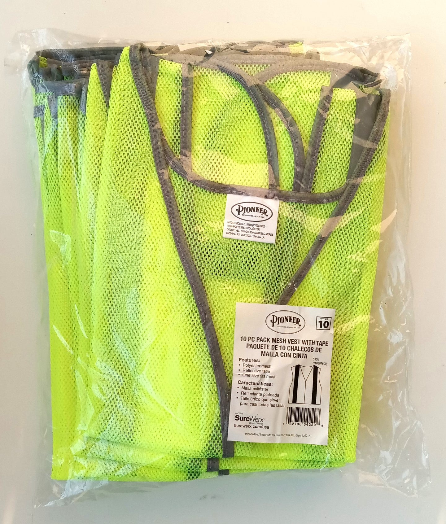 Pioneer 595U Mesh Safety Vest with 1" Tape, Green (Pack of 10)