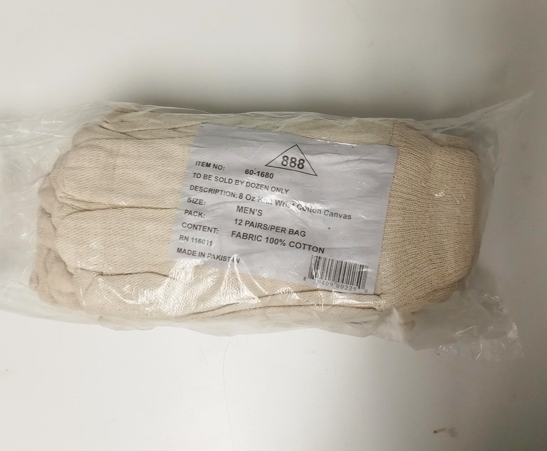 Canvas Gloves 60-1680 Knit Wrist Cotton 8 oz. Natural Men's L  Length 10" 1 Dozn