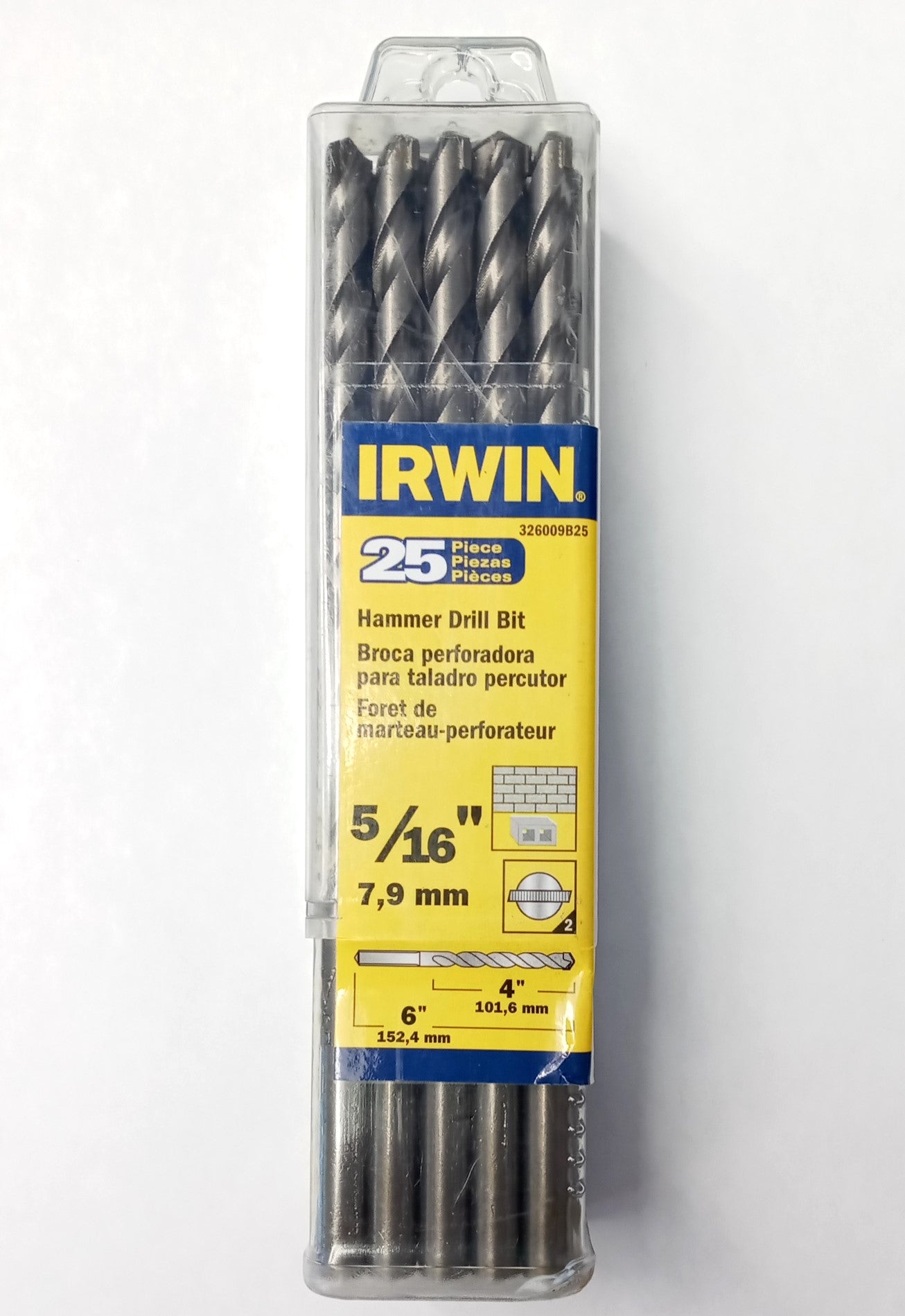 IRWIN 326009B25 Straight Shank Masonry Rotary Hammer Drill Bit 5/16" X 6"(25 PK)