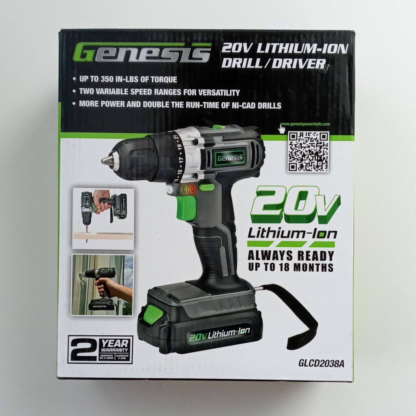 Genesis GLCD2038A 20V Lithium-ion Battery-Powered Cordless Variable Speed Drill