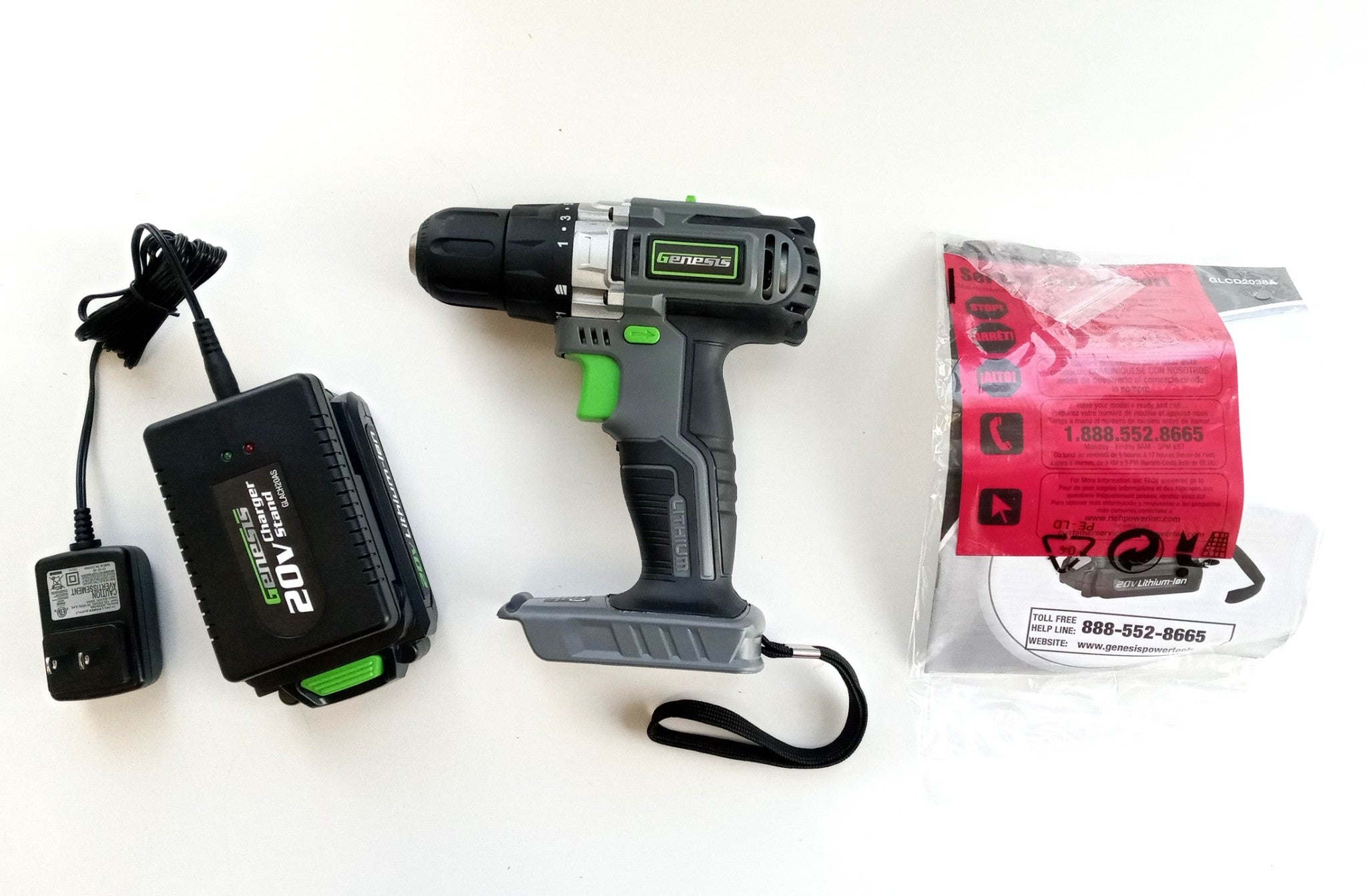 Genesis GLCD2038A 20V Lithium-ion Battery-Powered Cordless Variable Speed Drill