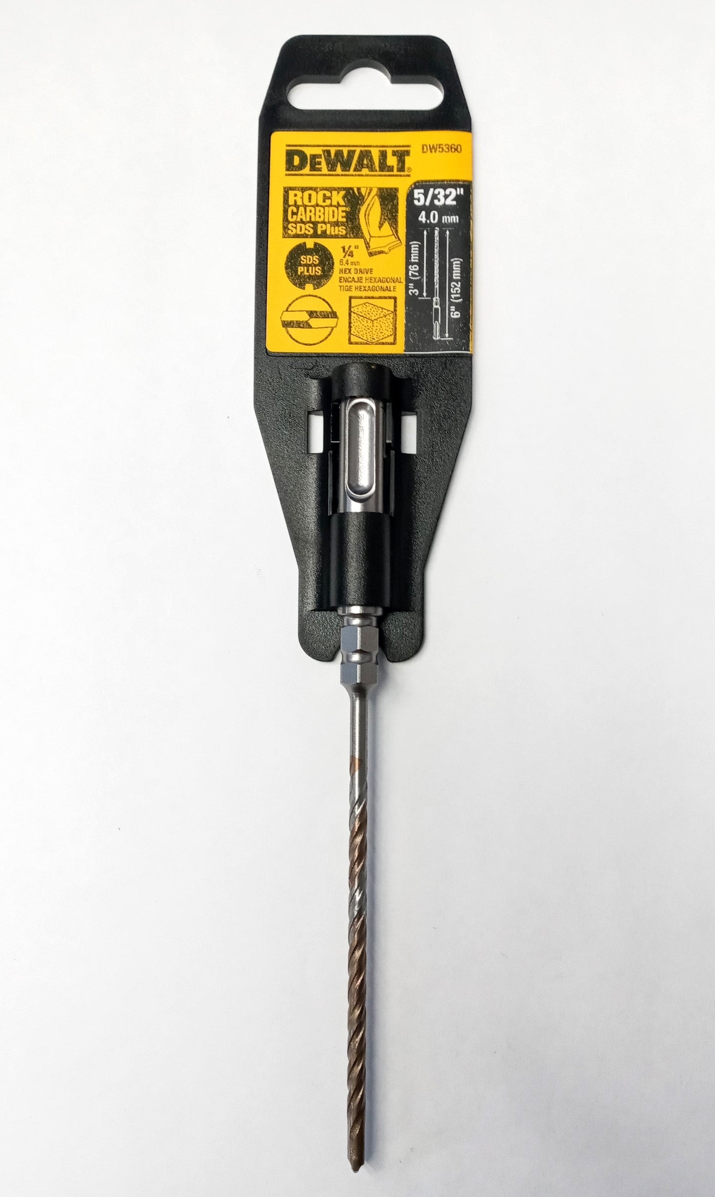 DEWALT DW5360 5/32" x 3" x 6" ROCK CARBIDE SDS Plus Hammer Drill Bit Hex Drive
