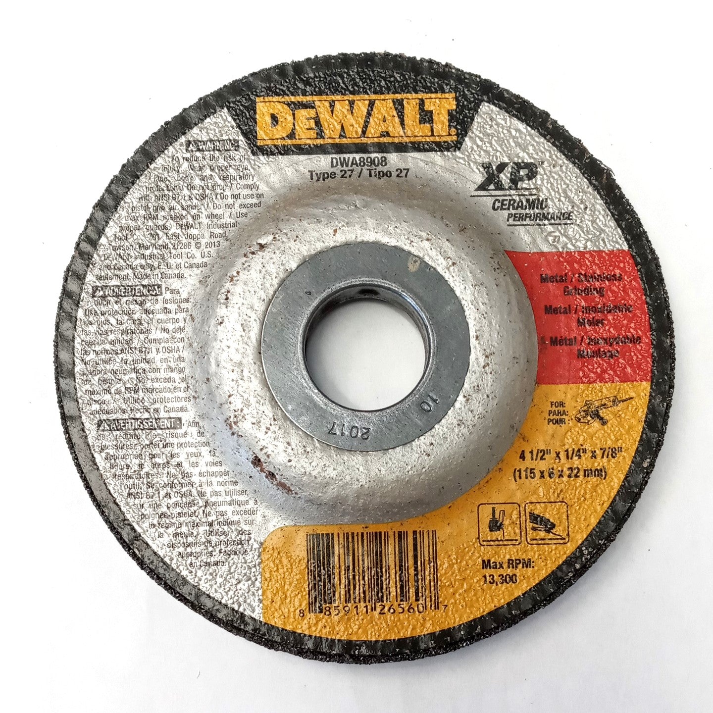 DEWALT DWA8908L 4-1/2" X 7/8" Ceramic XP Type 27 Metal Grinding Wheels 5pcs.