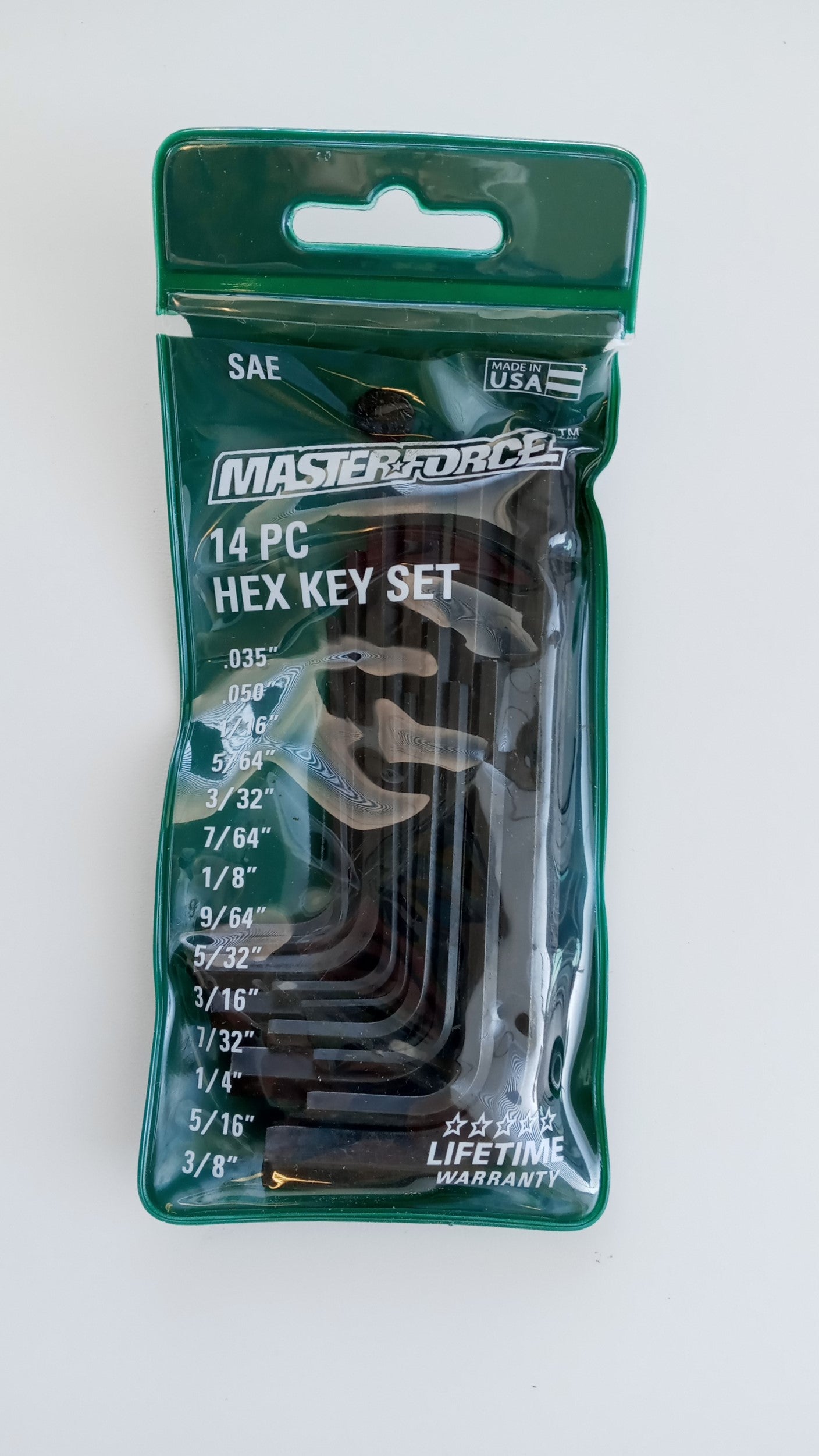Masterforce BMF22470 14pc Hex Key Set SAE .035 to 3/8" USA